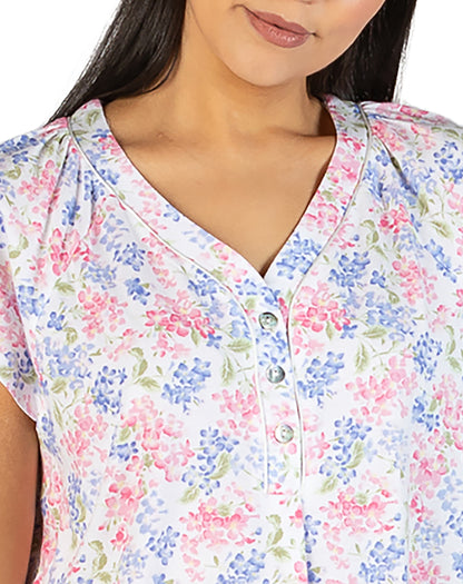 HYDRANGEA CAP SLEEVE NIGHTIE IRIS - SK312H