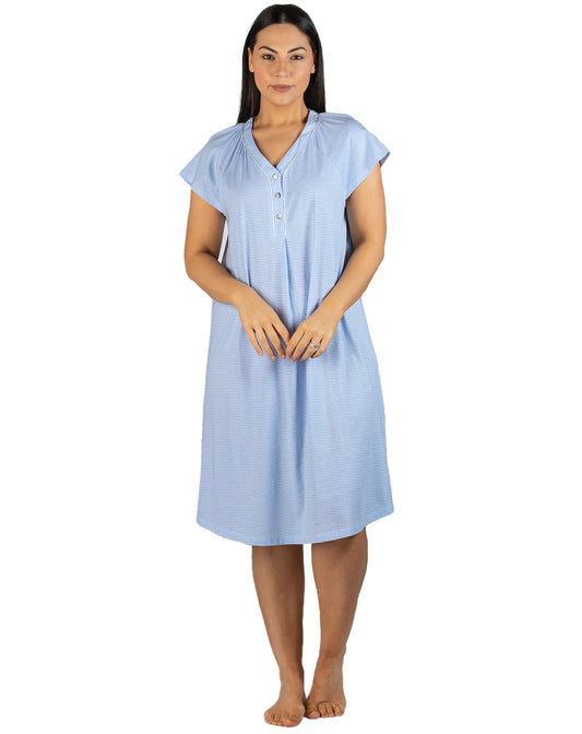 STRIPE CAP SLEEVE NIGHTIE BLUE - SK312S