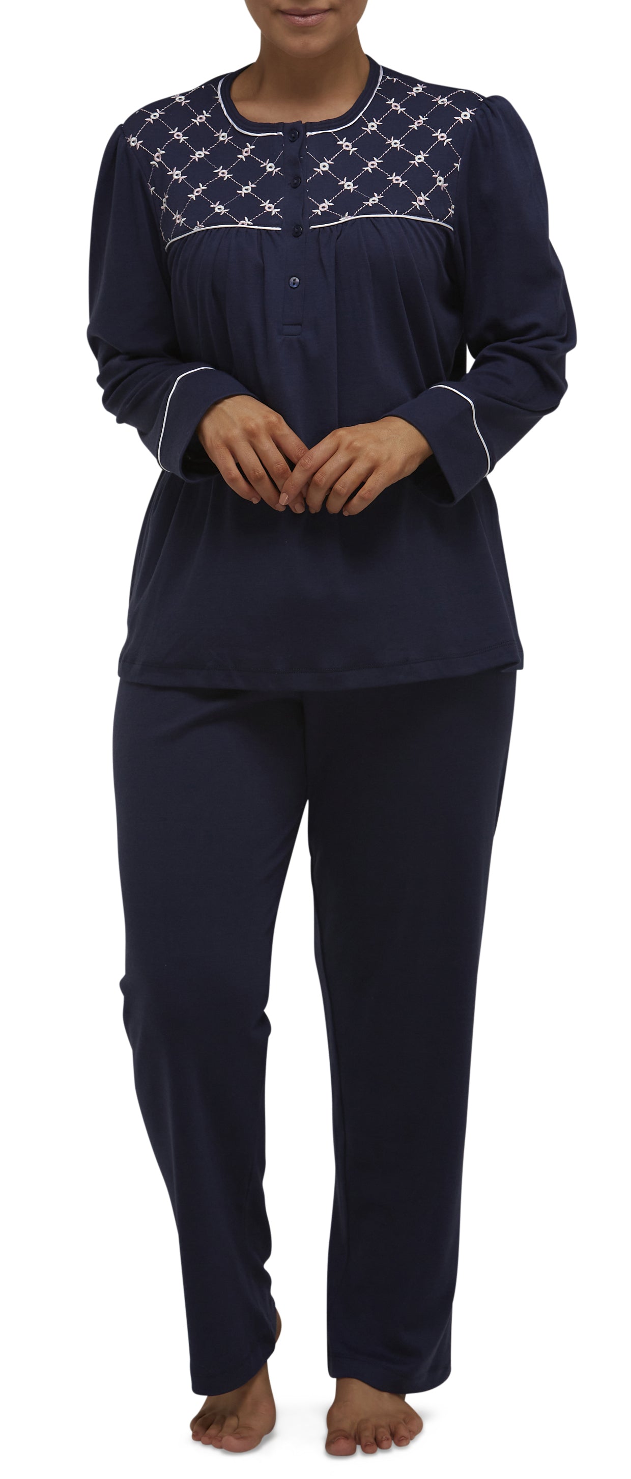 JAYNE EMBROIDERED PJ SET NAVY-SK114J