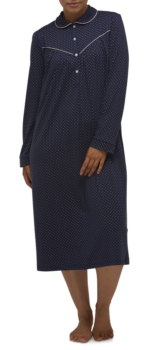 SPOT COLLARED NIGHTIE / NAVY-SK205S