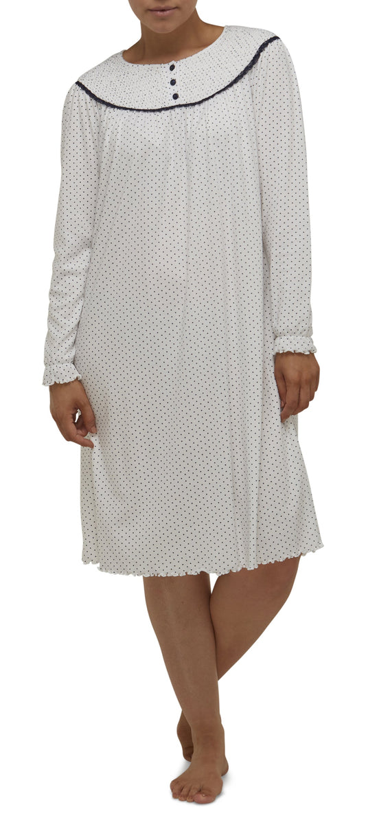 SPOT SMOCKING NIGHTIE / IVORY-SK206S