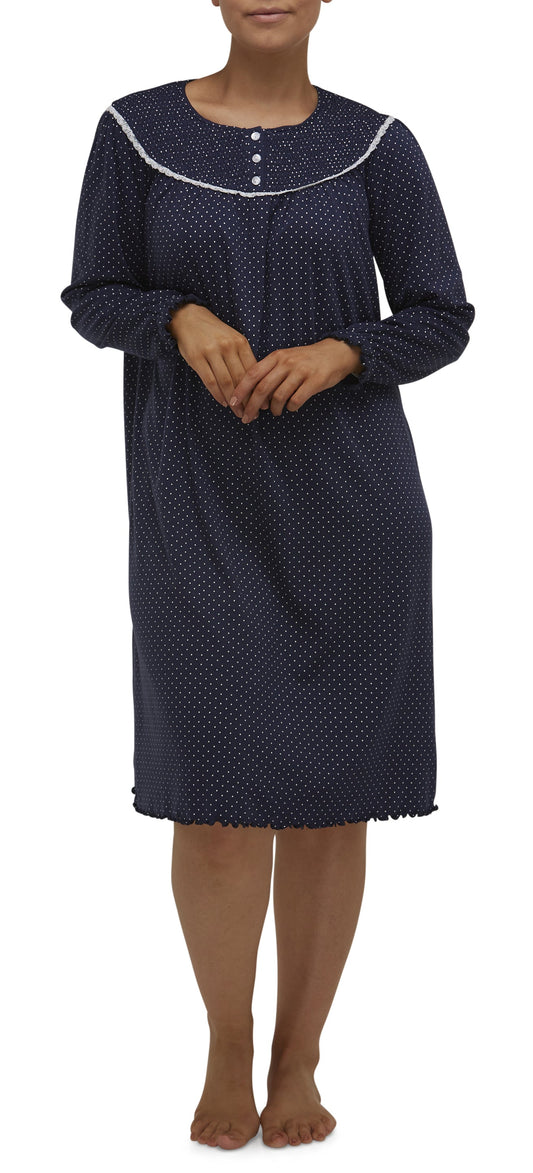 SPOT SMOCKING NIGHTIE / NAVY-SK206S