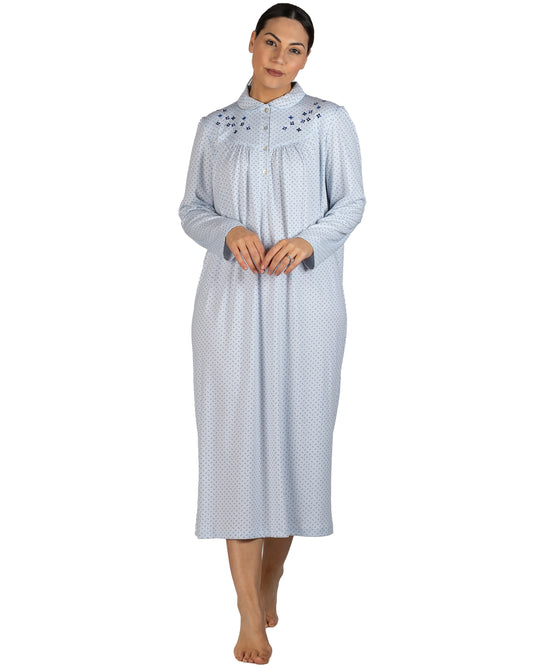 SPOT EMBROIDERED COLLAR NIGHTIE BLUE - SK235S