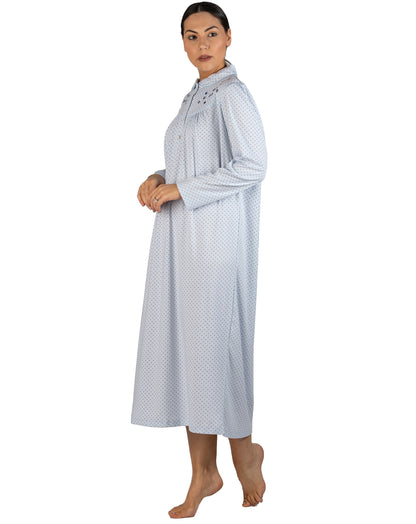 SPOT EMBROIDERED COLLAR NIGHTIE BLUE - SK235S