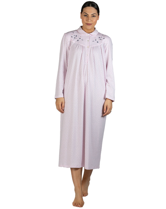 SPOT EMBROIDERED COLLAR NIGHTIE PINK - SK235S