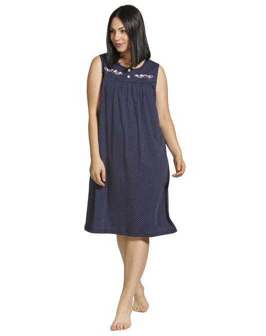 SPOT EMBROIDERY SLEEVELESS NIGHTIE NAVY - SK401SE