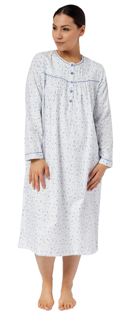 APPLE BLOSSOM PLEATED NIGHTIE BLUE - SK611A